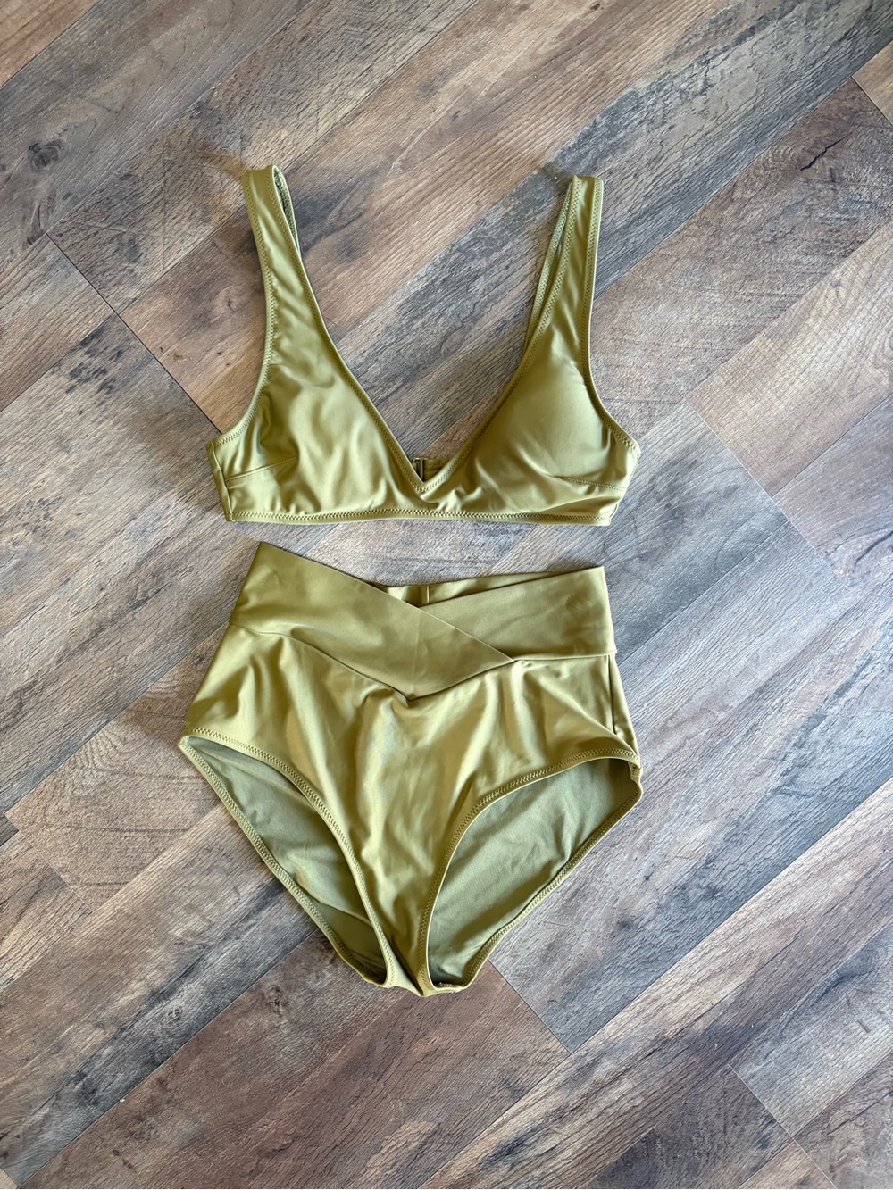aerie Olive Green High-Waist Bikini Set
